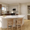 kitchen with island seating and small office nook